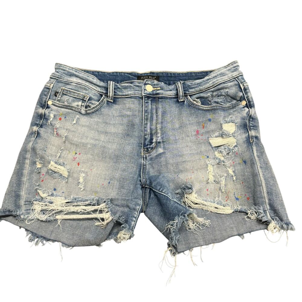 Judy Blue Rainbow Splatter Distressed Denim Short